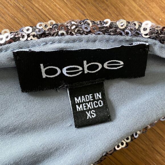 Bebe Bodycon Sequin Mesh Cutout Sleeveless Fitted Party Prom Dress Silver Grey X - Picture 9 of 13